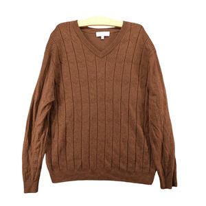 Turnbury Men's Pullover Ribbed Knit Sweater Brown XL V-Neck Merino Wool Blend